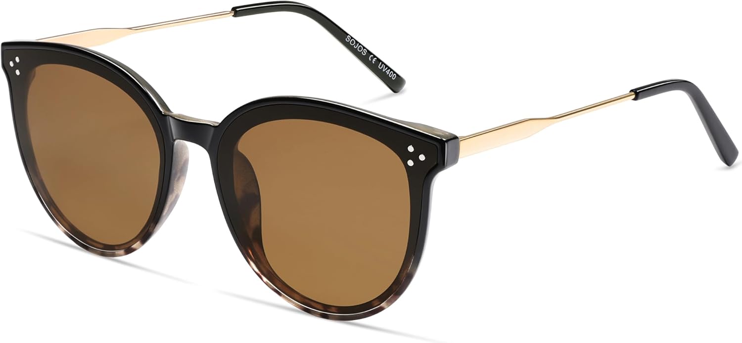 

SOJOS Классические модные круглые солнцезащитные очки для женщин и мужчин, большие, с защитой от УФ-излучения UV400, для отдыха, модель SJ2068, Black Gradient Tortoise/Brown