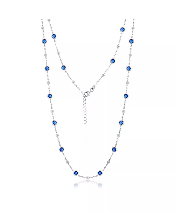 

Ожерелье из стерлингового серебра с фианитами и бусинами (белого, зеленого, синего или красного цвета) Simona, sapphire