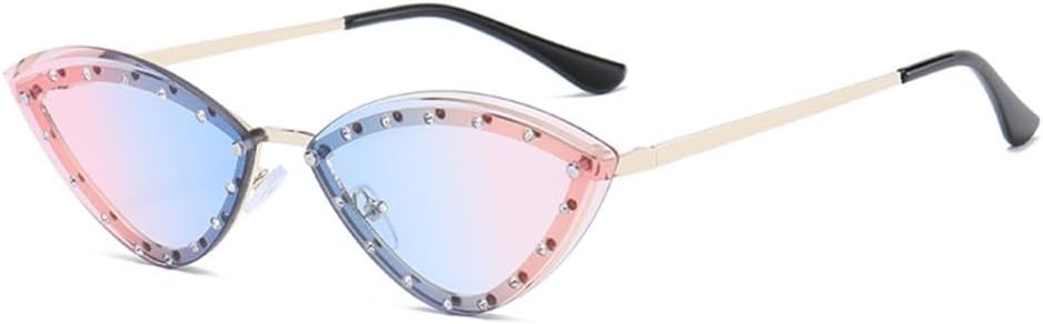 

Винтажные женские солнцезащитные очки «кошачий глаз» без оправы с линзами Ocean Lens, треугольные солнцезащитные очки со стразами, защита от ультрафиолета UV400 LANGSER, Gold Blue Pink