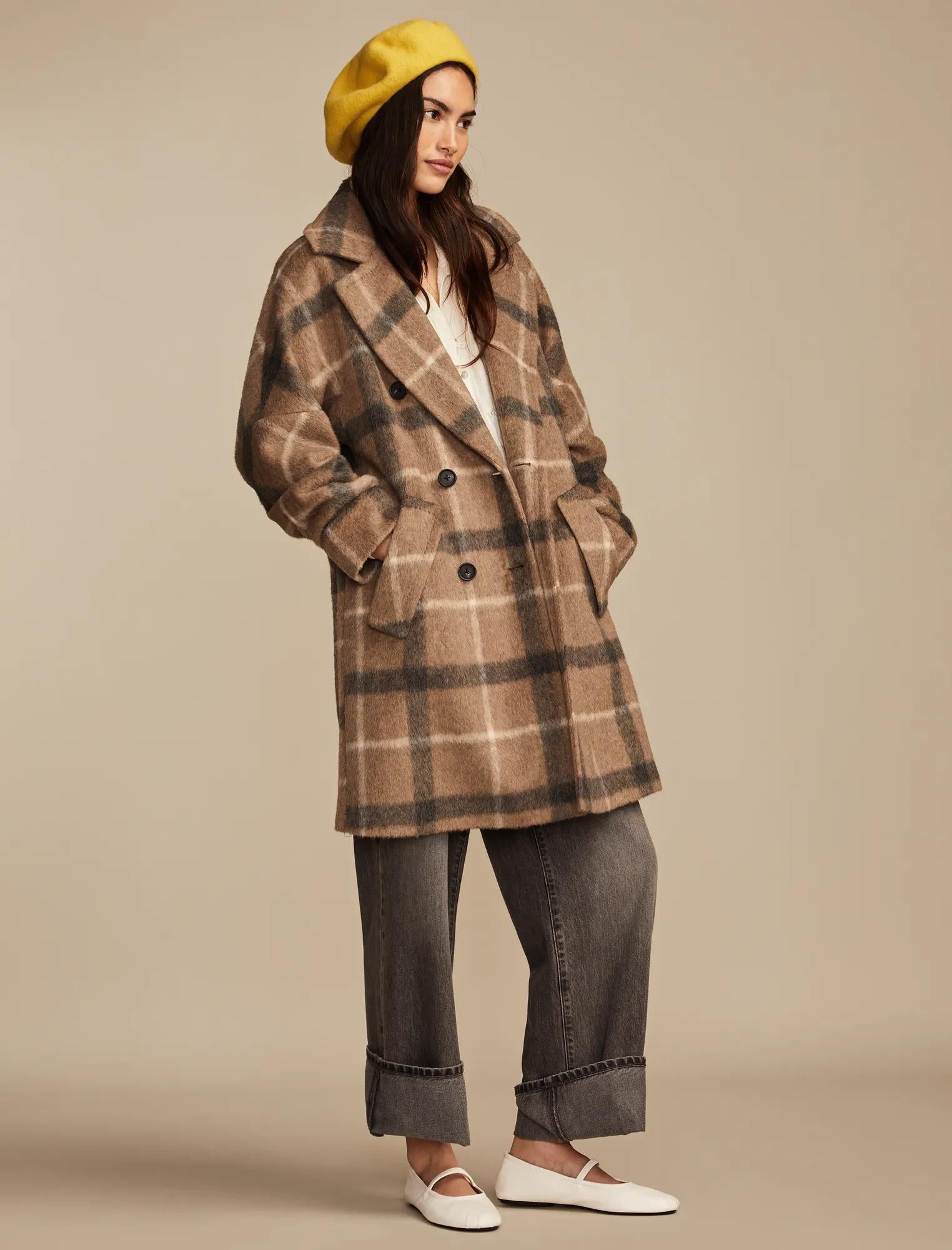 

Женское двубортное пальто Lucky Brand в коричневую клетку Lucky Brand, светло-коричневый