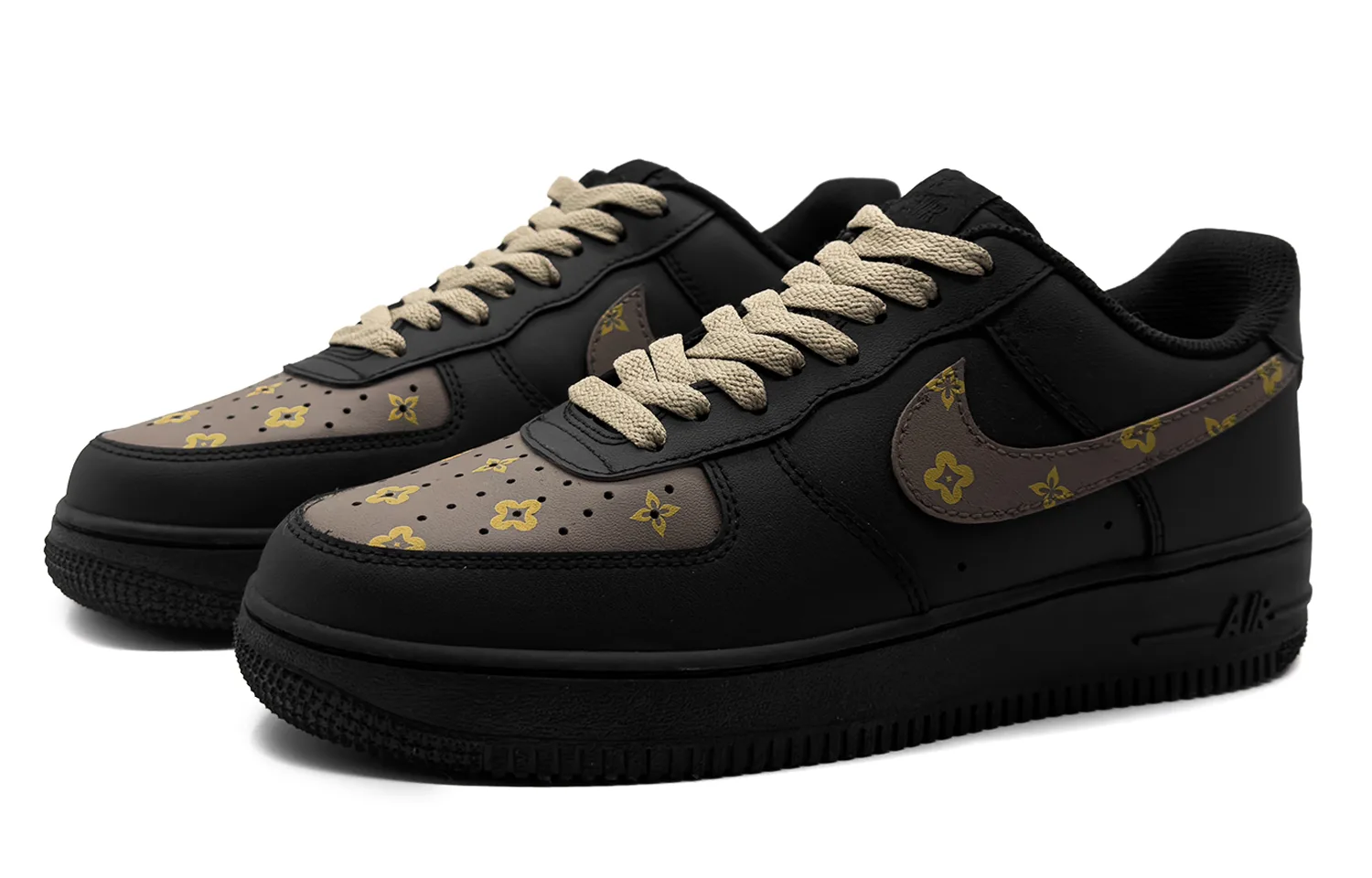 Nike Кроссовки Air Force 1 Luxury Design Leather мужские, черно-коричневые, с защитой от истирания и скольжения — фото 4