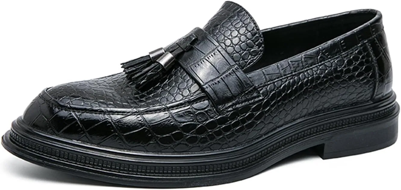 Лоферы кожаные с принтом крокодила Croc на низком каблуке, черный JSDWNDO
