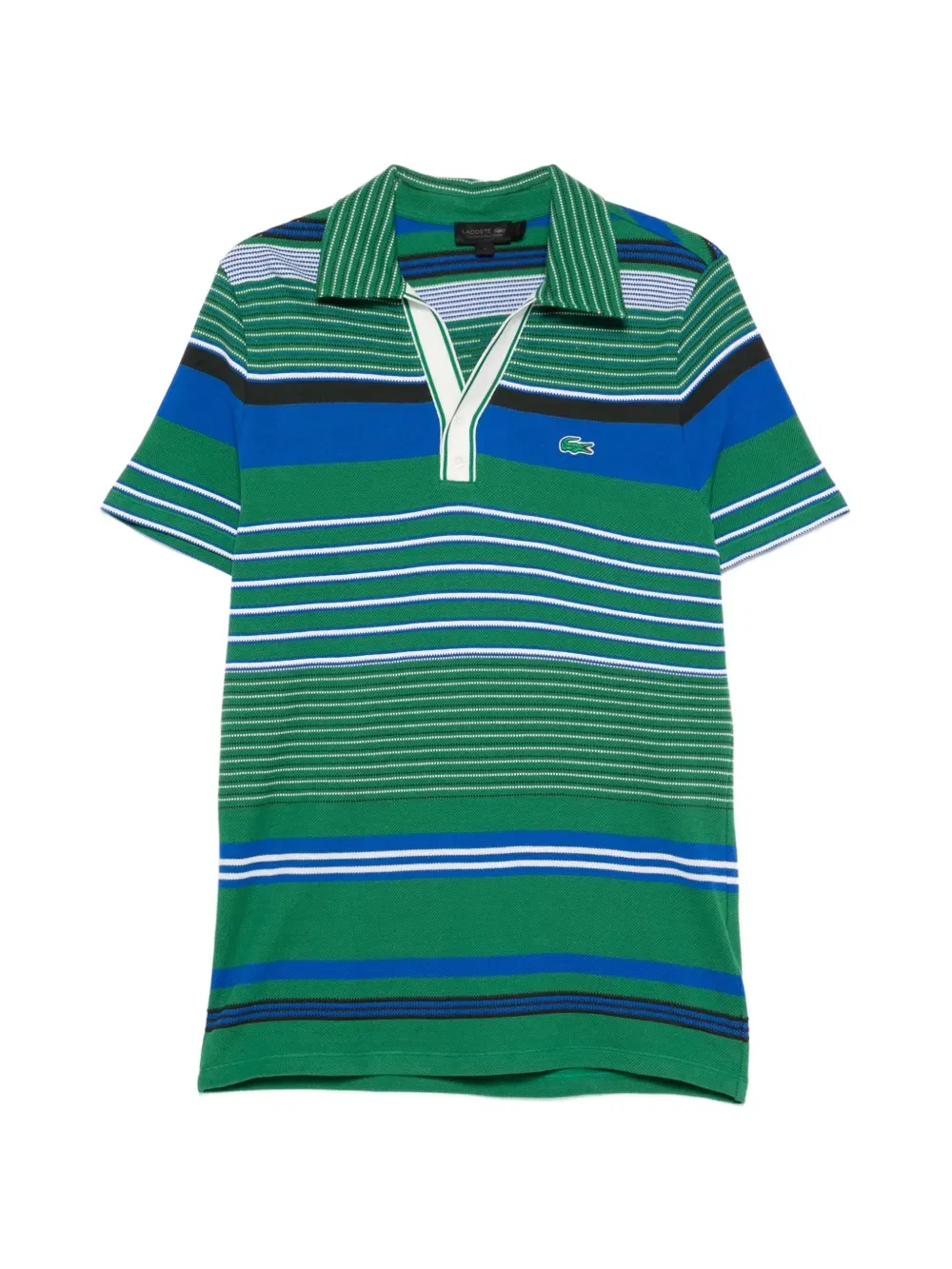 Рубашка поло Lacoste, полосатая, V-образный вырез, зеленый