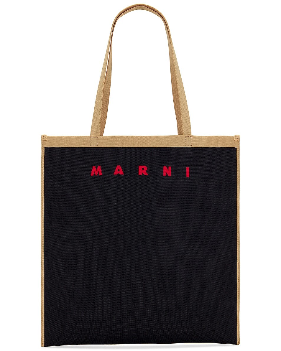 

Сумка-тоут Marni Flat Shopping, цвет Black, Silk White & Red