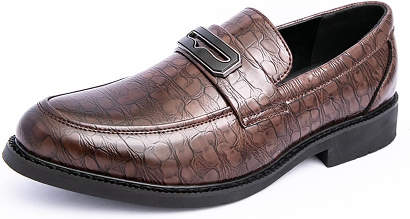 

Мужские кожаные слипоны с крокодиловым принтом и платформой на блок-каблуке, классические деловые туфли, легкие, мягкие и удобные, для вечеринок, свадеб, офиса, повседневной носки и свиданий Tixewsjh, коричневый