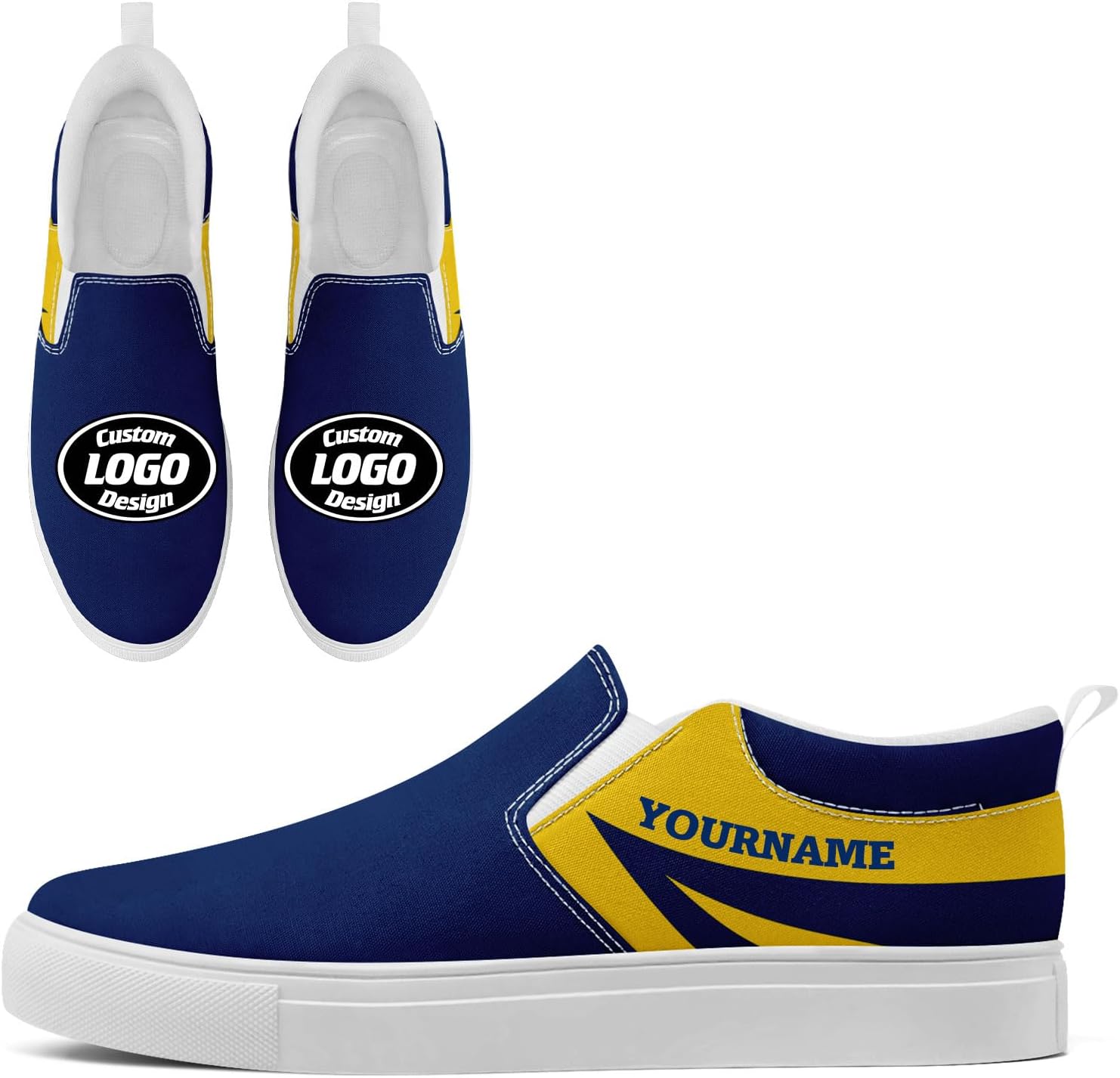 

Кастомные низкие кеды из канвы AWSOLE для мужчин и женщин, слипоны, удобные повседневные плоские обувь для ходьбы с изображением логотипа, белый/синий/желтый/темно-синий