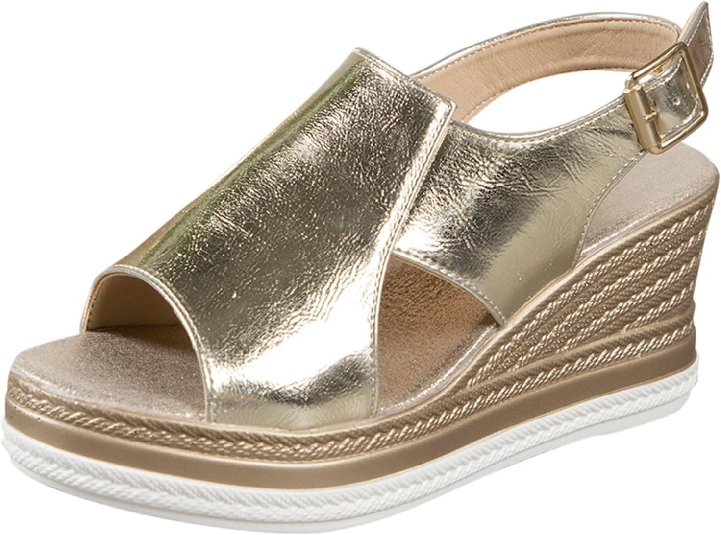 

Женские ортопедические босоножки на танкетке, летние открытые сандалии с платформой, нескользящие с мягкой кожаной стелькой, модные сандалии с ремешком на пятке, пляжная обувь для прогулок, для дома и улицы Tazeap, золотой