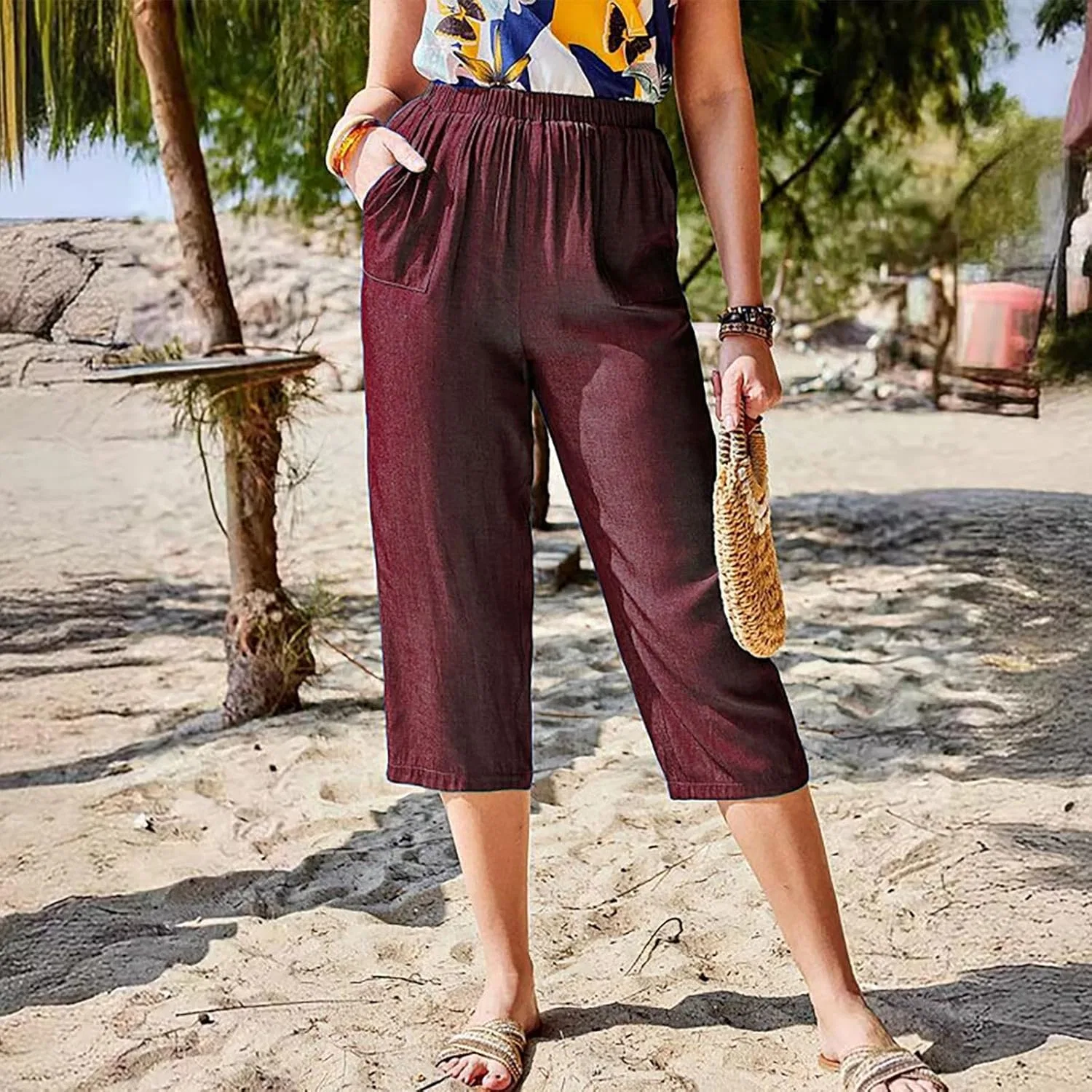 Штаны Casual, Linen Pants, винный — фото 4