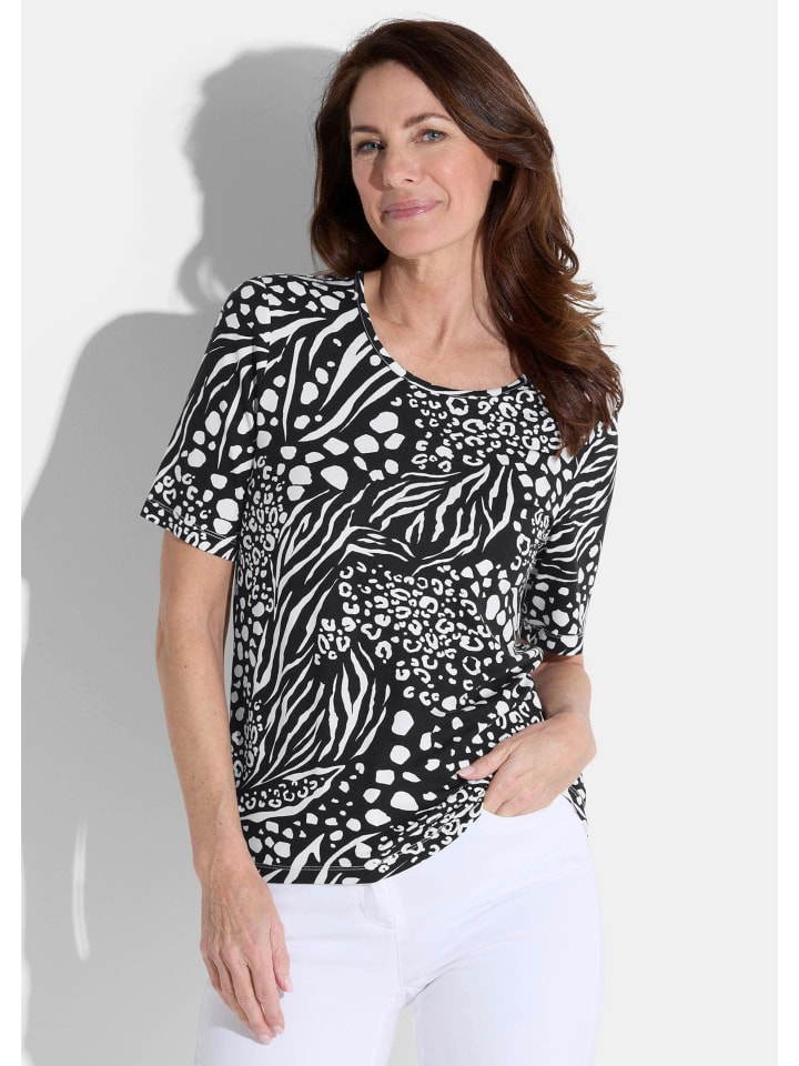 

GOLDNER Короткий размер: Футболка черного/белого цвета/с узором, Черный, GOLDNER Короткий размер: Футболка черного/белого цвета/с узором