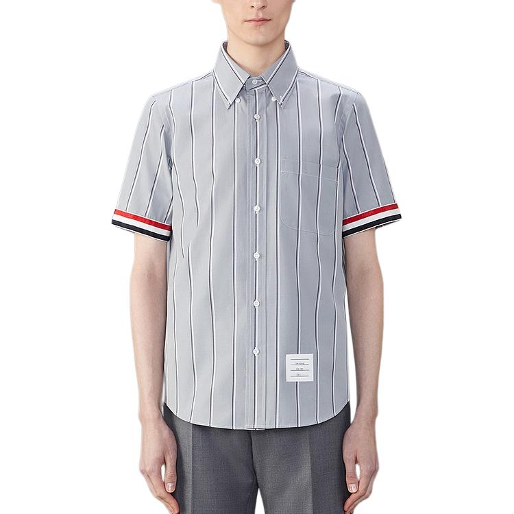 

Полосатая рубашка с короткими рукавами THOM BROWNE, средне-серый