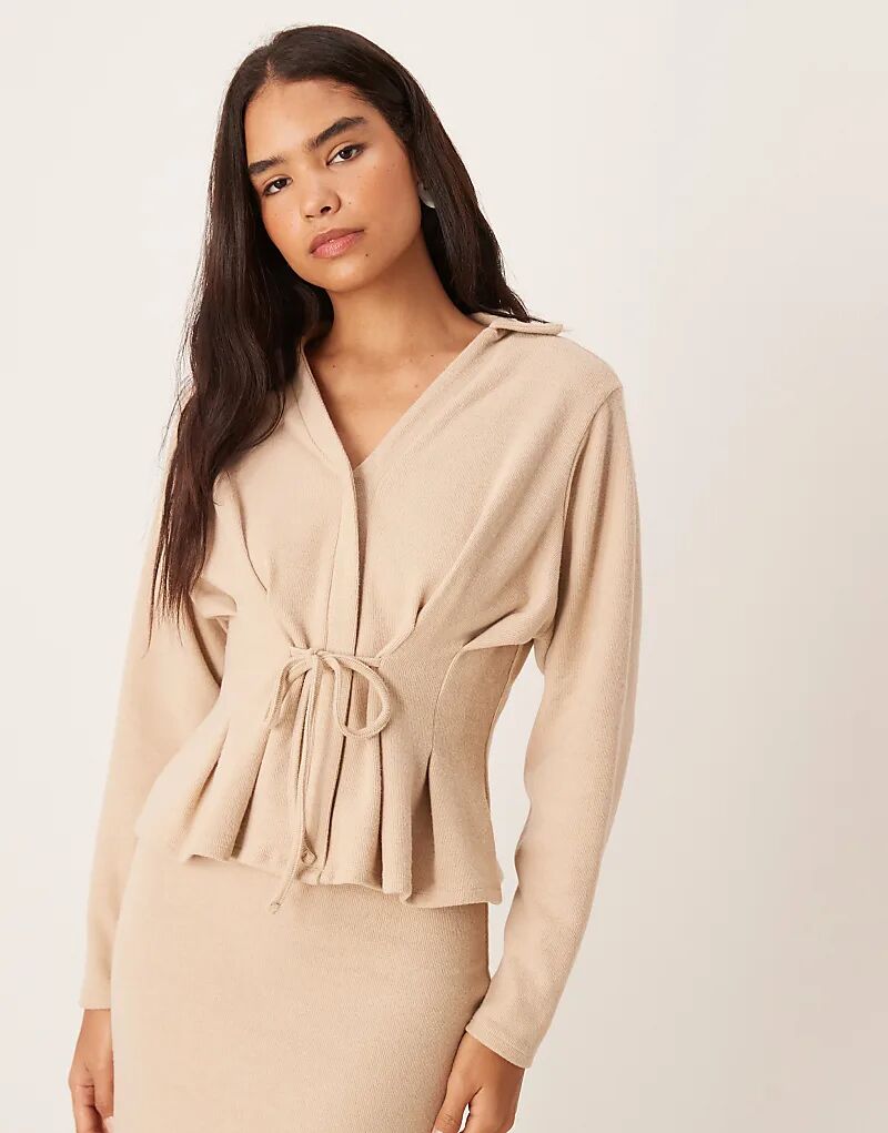 

Супермягкий лонгслив-поло с длинными рукавами и завязками от ASOS DESIGN, светло-серый цвет