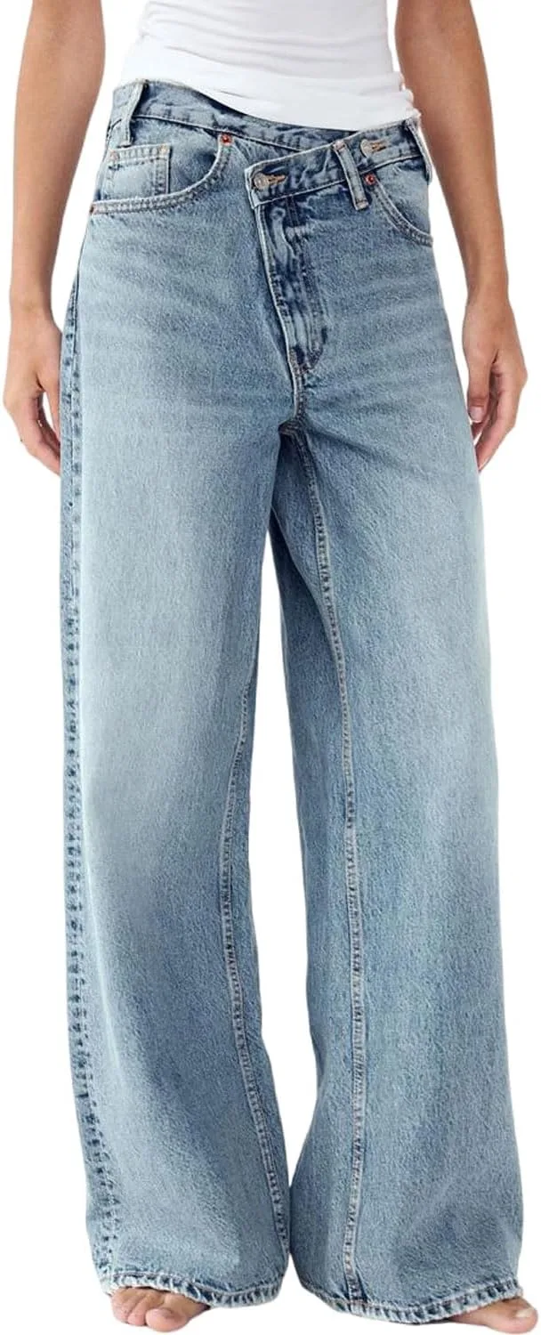 

Yoeasy женские джинсы wide leg с кроссоверным поясом