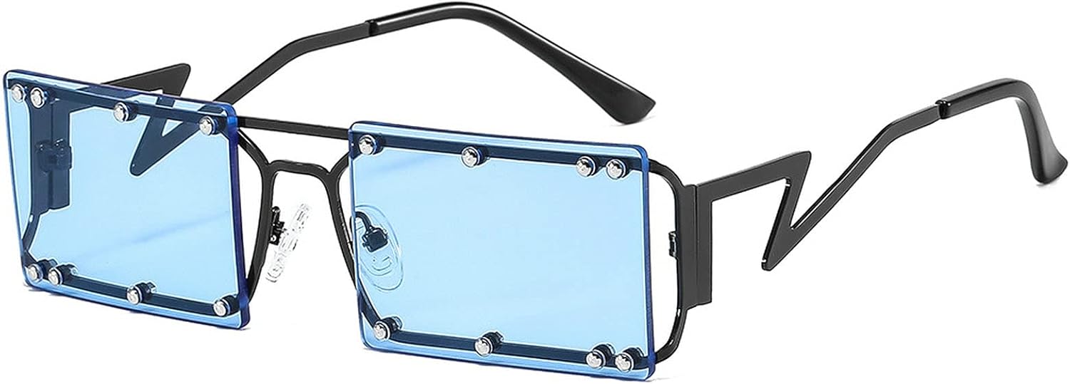 

Модные прямоугольные солнцезащитные очки для женщин, винтажные, без оправы, с прозрачными линзами цвета морской волны, мужские солнцезащитные очки с заклепками, защита от УФ-излучения UV400 COTIA, Blue