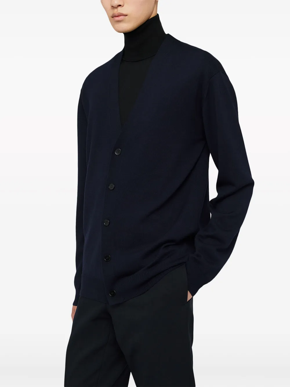 Шерстяной кардиган с V-образным вырезом JIL SANDER, синий — фото 2