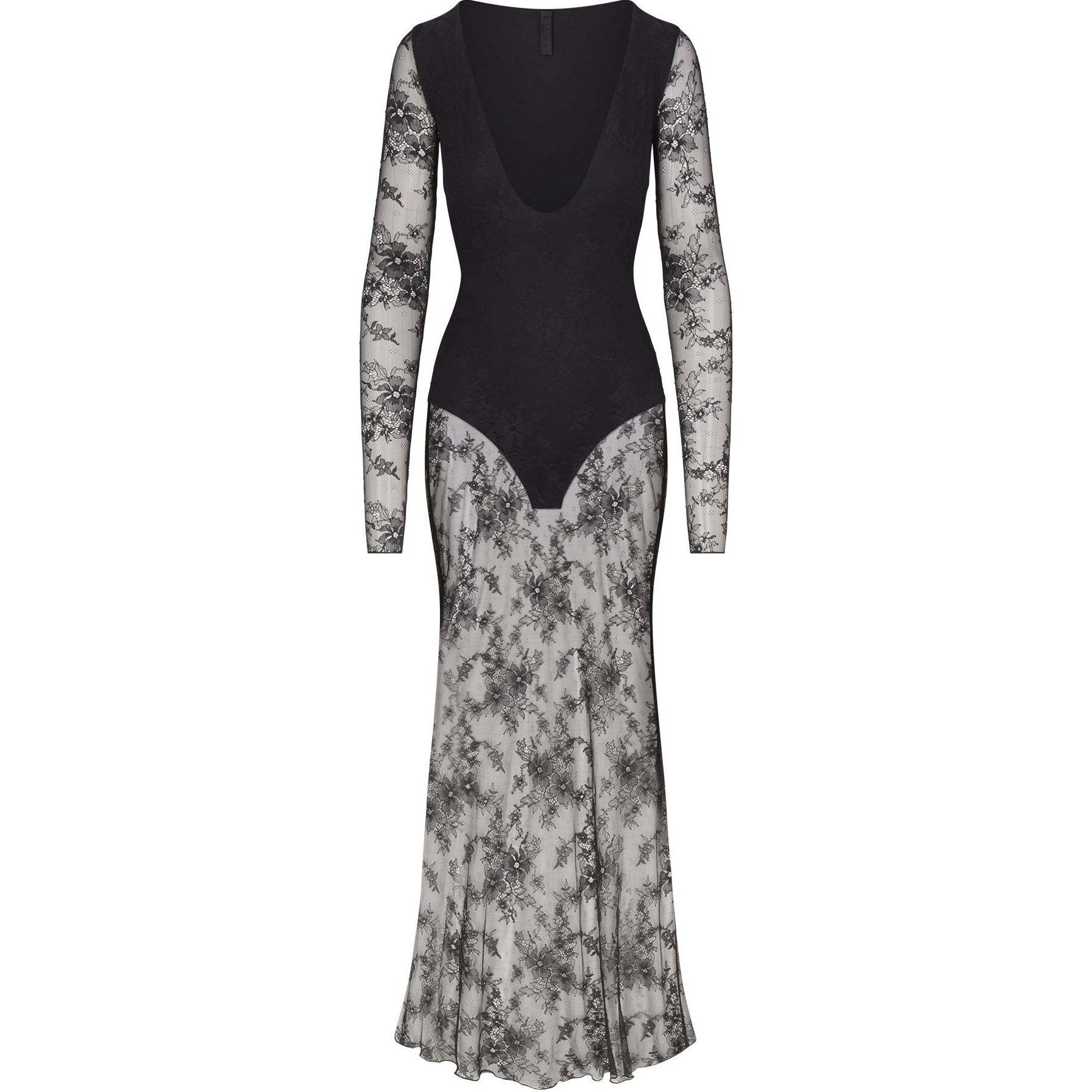 

Платье с глубоким вырезом и длинными рукавами SKIMS PLUNGE LONG DRESS женское ОНИКС/Агат