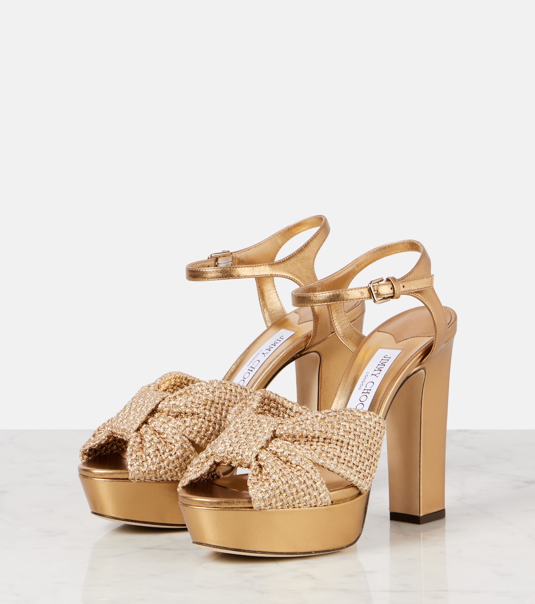 Хелоиза 120 кожаные сандалии на платформе Jimmy Choo, Gold/Gold — фото 4