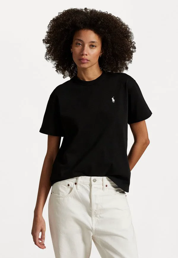 

Футболка из хлопкового трикотажа свободного кроя, базовая футболка. Polo Ralph Lauren, Black, Черный, Футболка из хлопкового трикотажа свободного кроя, базовая футболка. Polo Ralph Lauren, Black