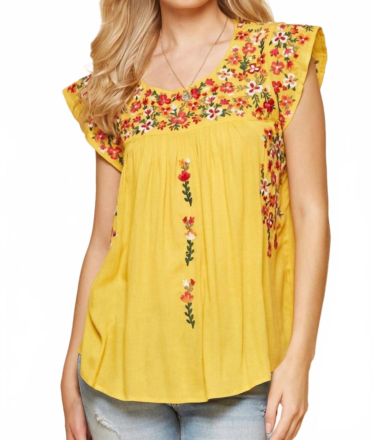 

Лимонный топ с вышивкой и рукавами-фонариками ANDREE BY UNIT, Lemon