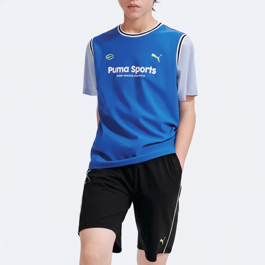Детская повседневная спортивная футболка с круглым вырезом PUMA, Blue Black Tone 00389 — фото 4