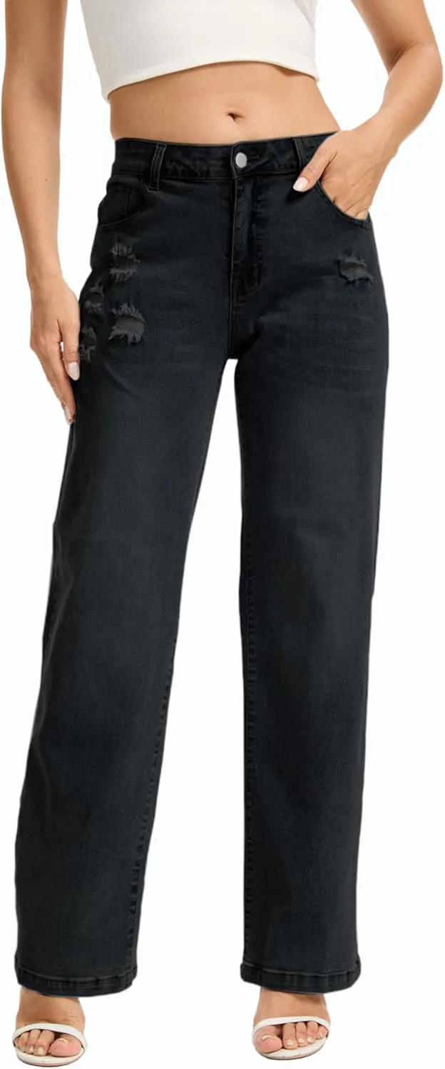 

Женские джинсы YOCUR с застежкой-молнией, широкие, рваные, прямые, с карманами