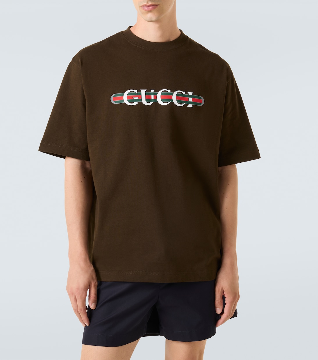 Футболка из хлопкового джерси с логотипом Gucci, Brown/Mc — фото 3