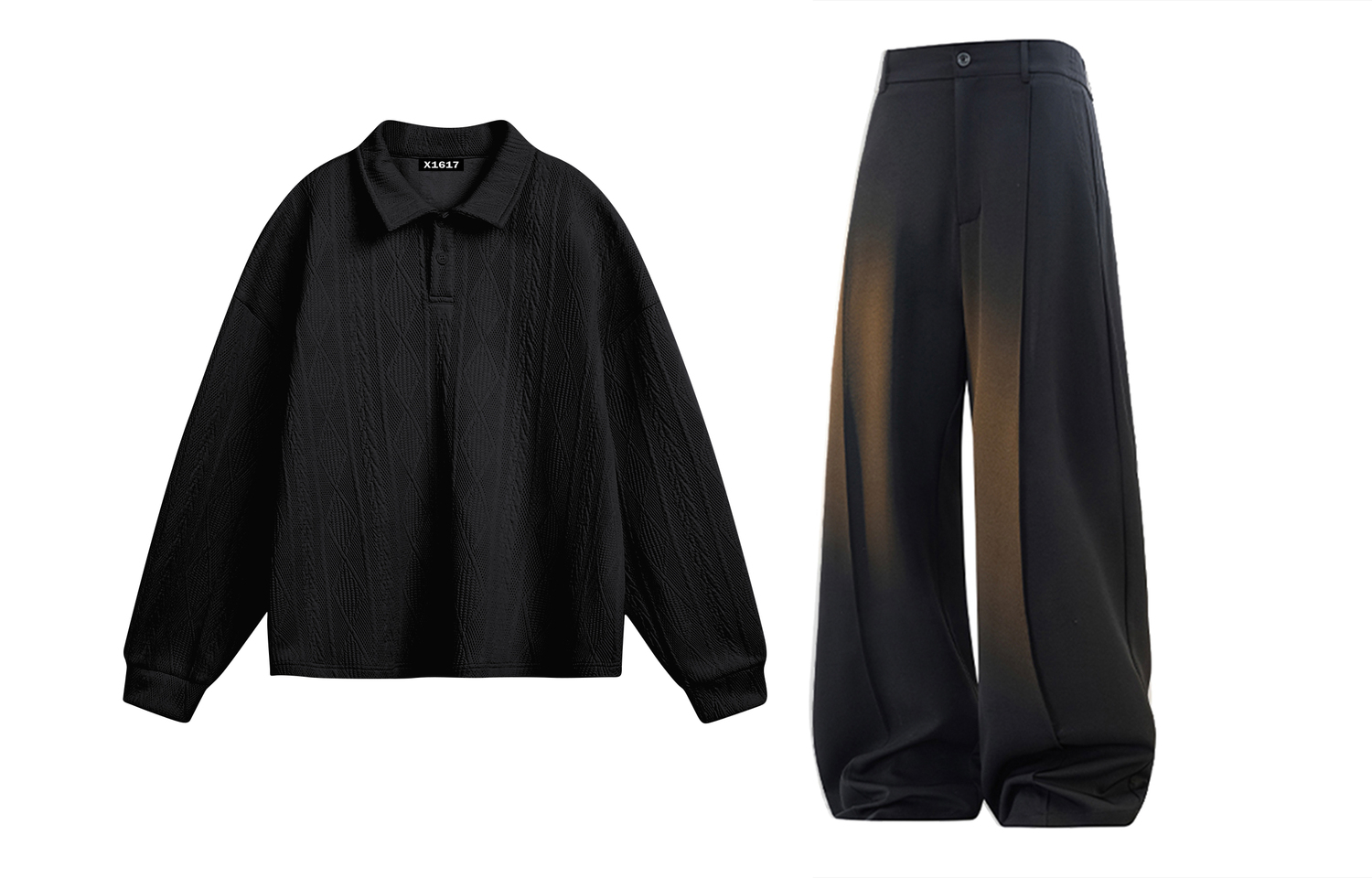 

Повседневный спортивный костюм Unisex с лацканом Lapel Moderate X1617, черный top+черный pants