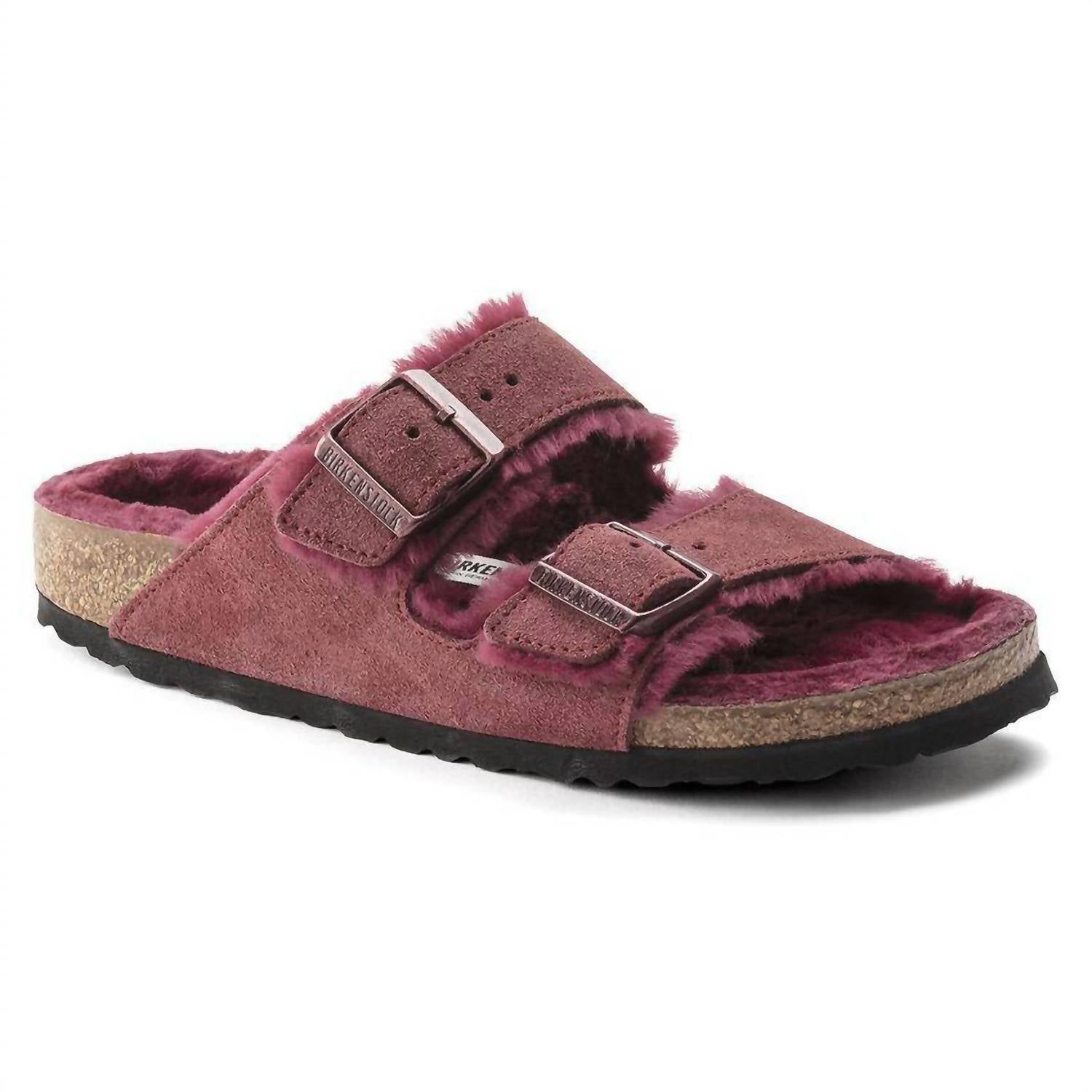 Women's Arizona Fur Shearling Sandal In Maroon Birkenstock