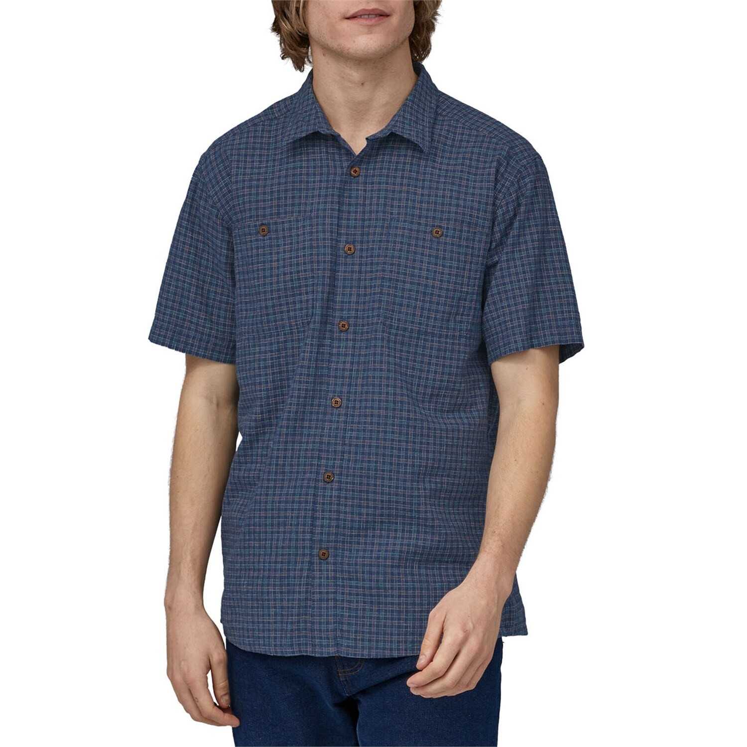 

Рубашка Patagonia Back Step Short-Sleeve Button-Down, цвет Rainfall Plaid: Stone Blue