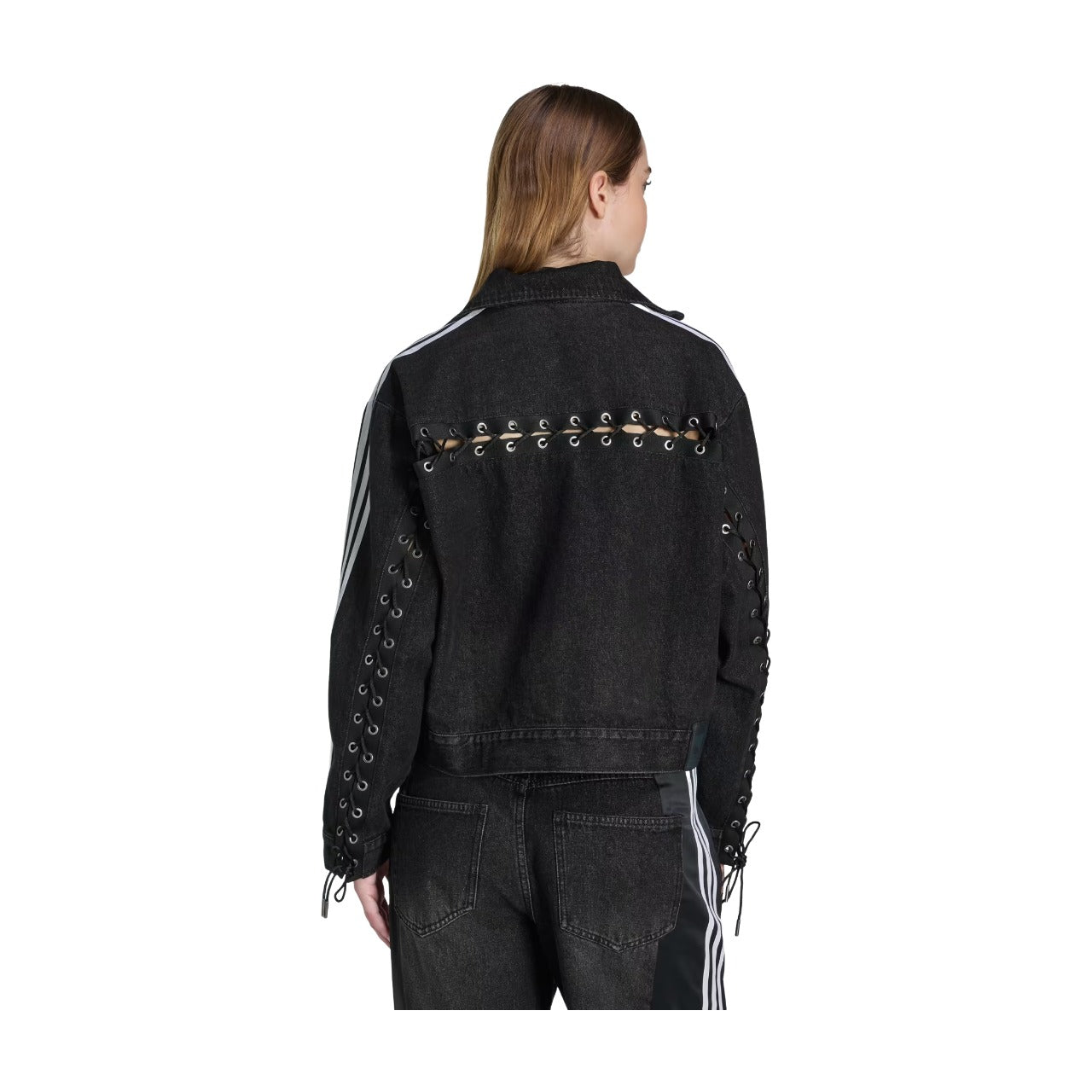 (WMNS) Куртка Adidas Originals Denim Lacing FB Jacket 'Black' — фото 3