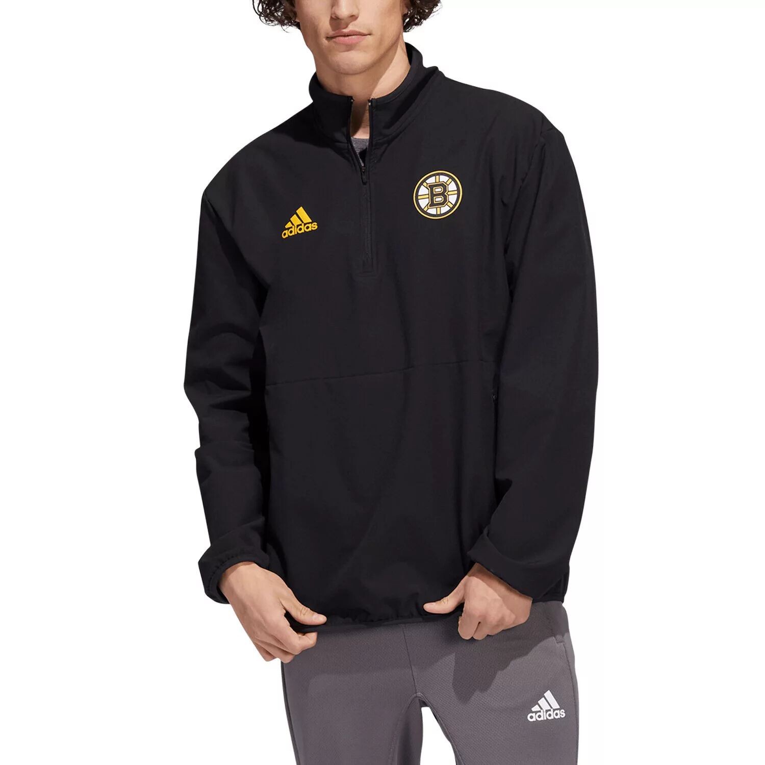 

Мужская черная куртка Boston Bruins с молнией на четверть adidas, Черный, Мужская черная куртка Boston Bruins с молнией на четверть adidas