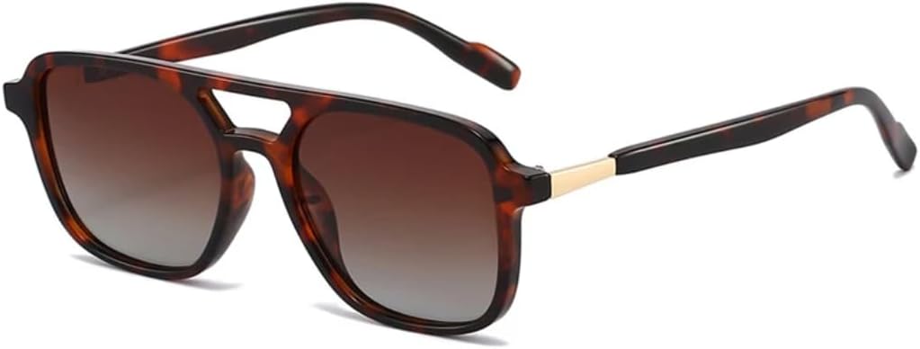 

Солнцезащитные очки для мужчин и женщин - защита UV400 - двойные перемычки, градиентный темно-зеленый цвет, для занятий спортом на открытом воздухе и вождения DSVIGF, Leopard Tea Gradient