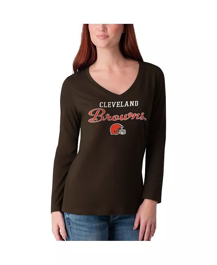 

Женская коричневая рваная футболка Cleveland Browns Post Season с длинными рукавами и v-образным вырезом G-Iii 4Her By Carl Banks, коричневый