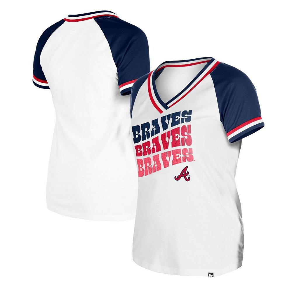 

Женская футболка New Era White Atlanta Braves из джерси с двойной окантовкой и v-образным вырезом, цвет Brv White