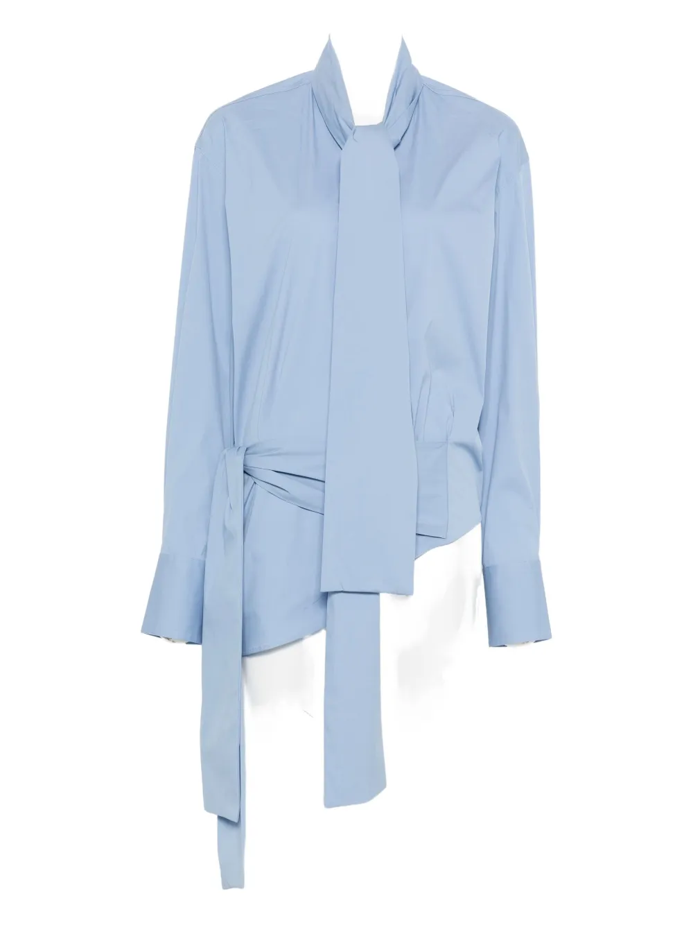 

Шелковая рубашка с запахом и завязками Plan C, синий