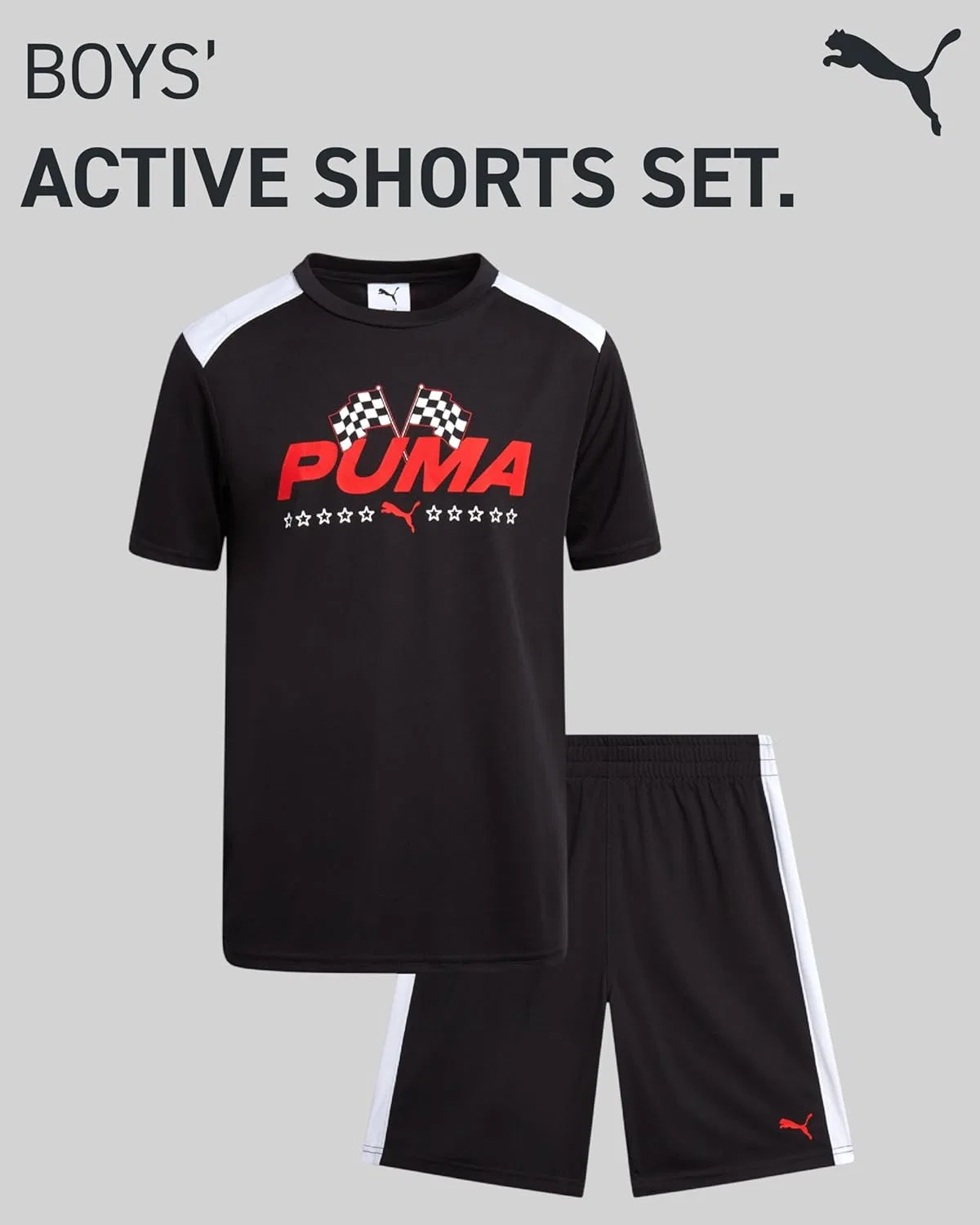 Спортивный набор для мальчиков PUMA, футболка и шорты, Black White/Black, 4-16 — фото 2