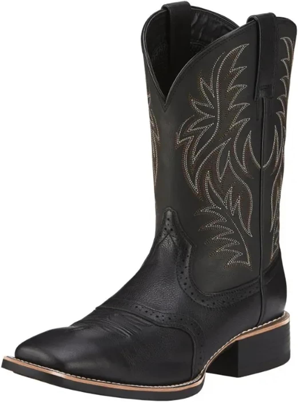 

Мужские высокие ботинки с вышивкой, винтажные ручной работы, мужские ковбойские ботинки с заостренным носком Generic, черный