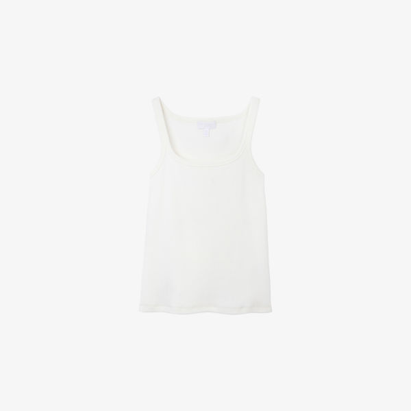 

Вязаный жилет с квадратным вырезом из хлопка и модала с эффектом рибаны The White Company, белый