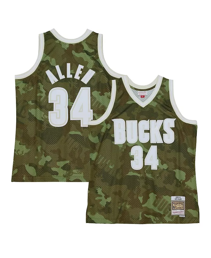 

Мужская баскетбольная майка Milwaukee Bucks Hardwood Classics 2000/01 в стиле "призрачный зеленый" камуфляж с именем Ray Allen, модель Swingman Mitchell & Ness
