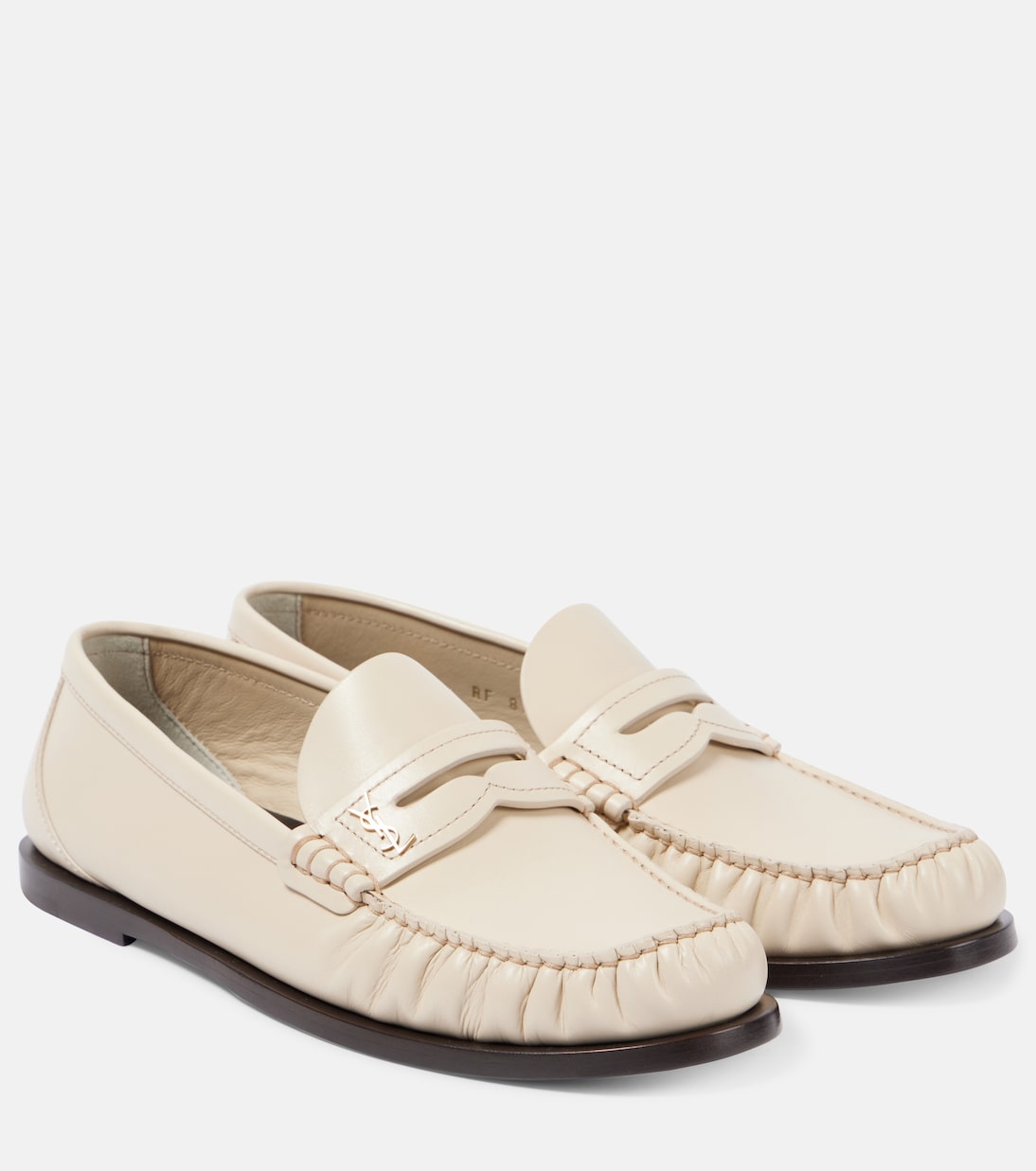 Лоферы пенни Laurent из кожи Saint Laurent, Marble White (Or Officier)