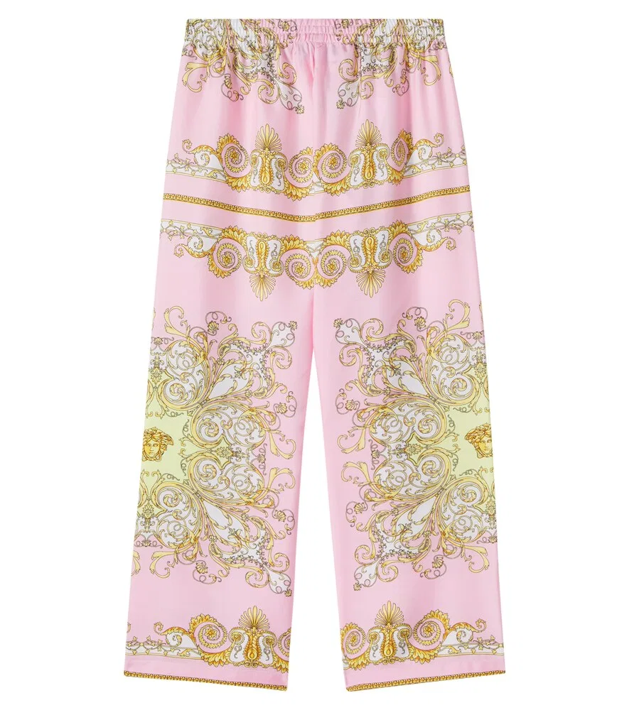 Весенние брюки из шелкового твила в стиле «Барокко» Versace Kids, розовый — фото 2