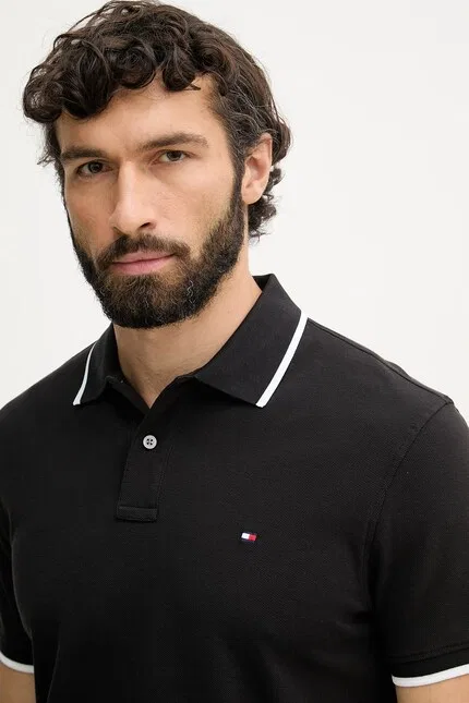 Поло хлопковое классическое Tommy Hilfiger, черный — фото 4