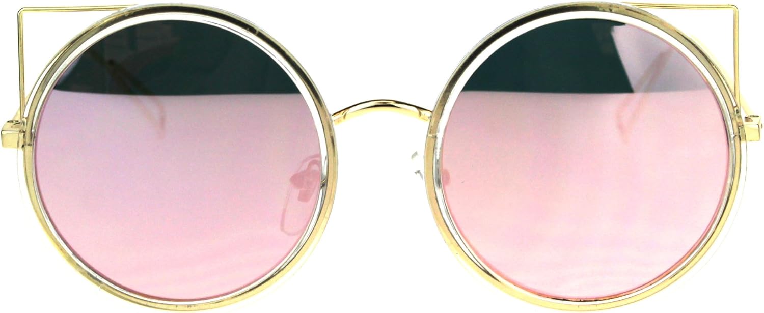 

SA106 Женские ретро-солнцезащитные очки с круглыми линзами, оправой «кошачий глаз», металлическим ободком, розовым зеркальным покрытием и золотистым покрытием, Pink Mirror