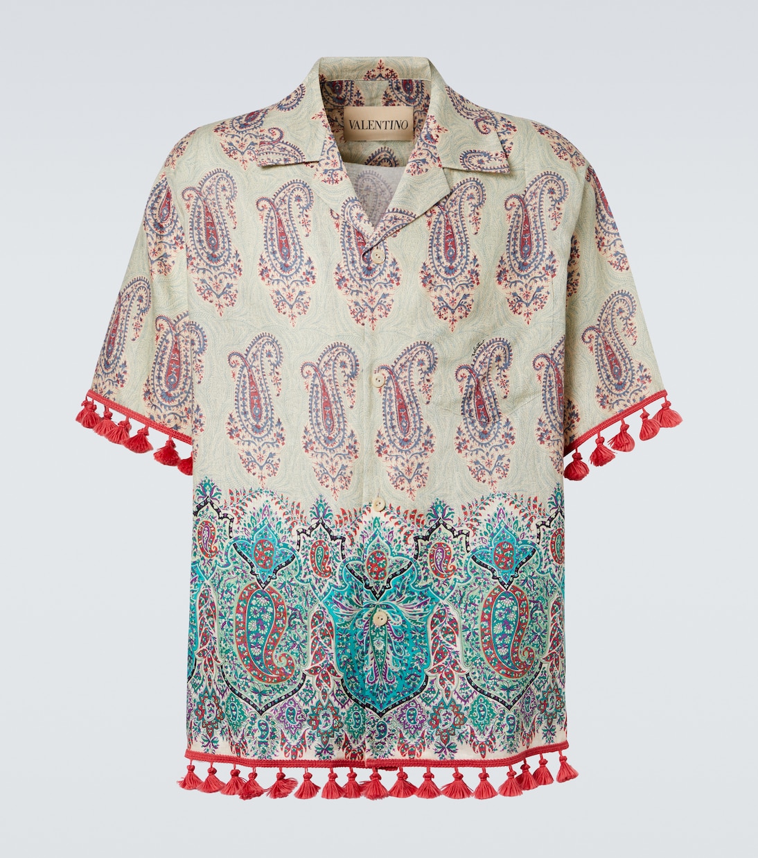 

Рубашка для боулинга из льна с узором пейсли Valentino, Avorio