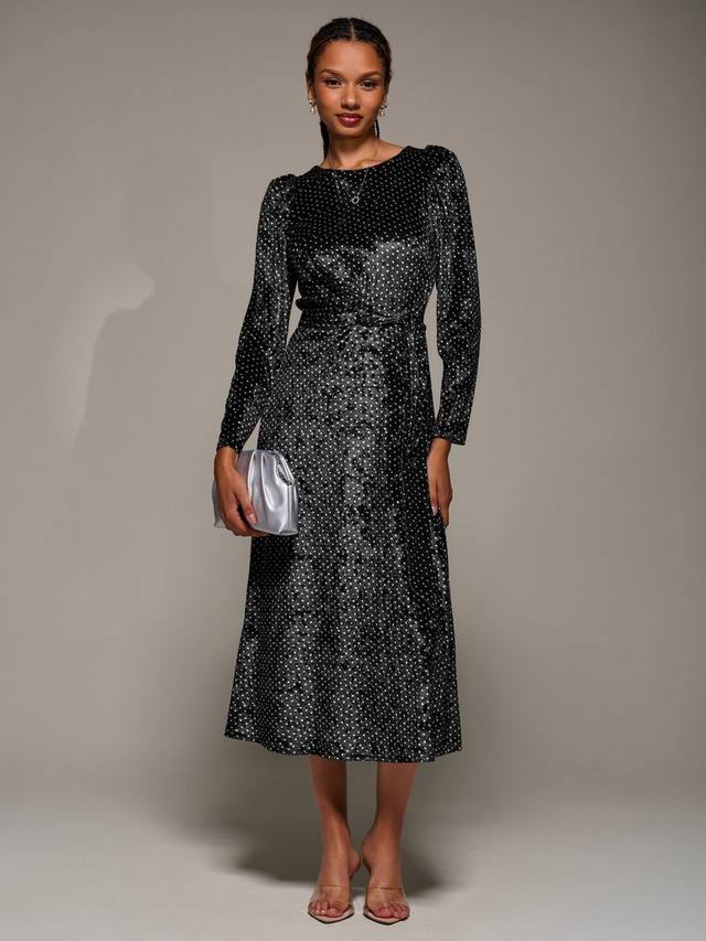 

Велюровое платье миди с поясом Jolie Moi, Black