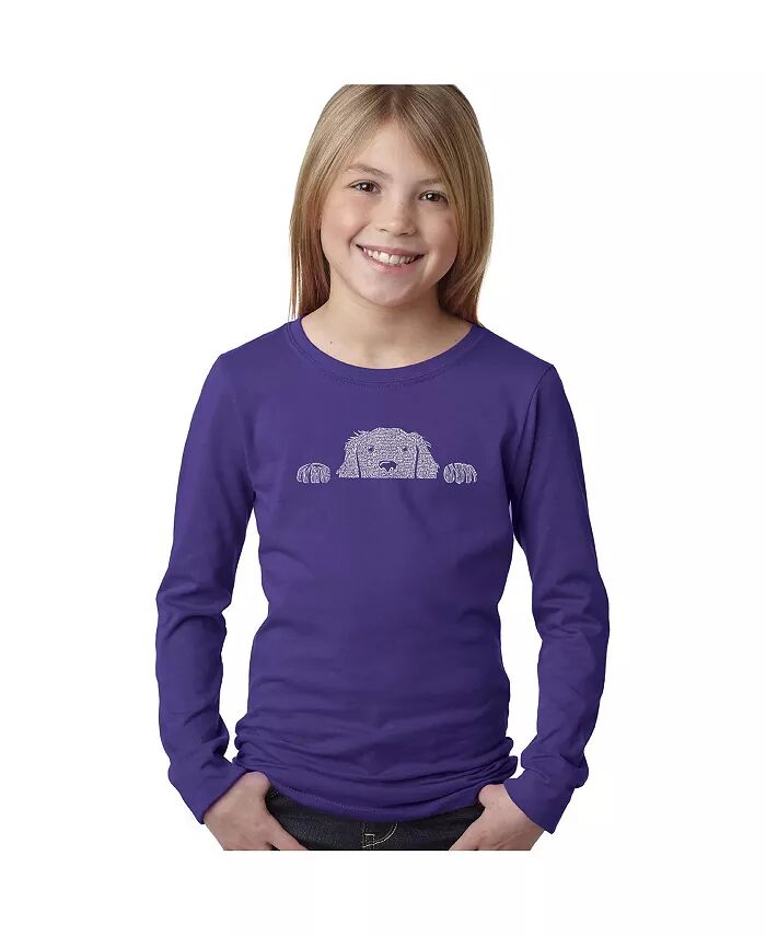 

Футболка с длинным рукавом Big Girl's Word Art - Peeking Dog LA Pop Art, фиолетовый