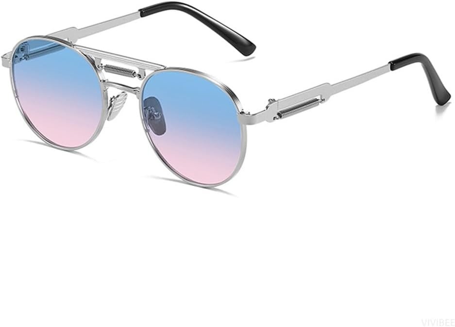 

Круглые солнцезащитные очки в стиле стимпанк, винтажные мужские, с защитой от УФ-излучения UV400, металлические, в стиле хип-хоп, женские, ретро-очки KTUCN, Silver Blue Pink