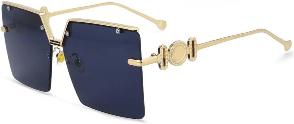 

Женские солнцезащитные очки без оправы с квадратными линзами и заклепками в стиле ретро, ​​классические, с защитой от УФ-излучения UV400, винтажные generic, Black Gray