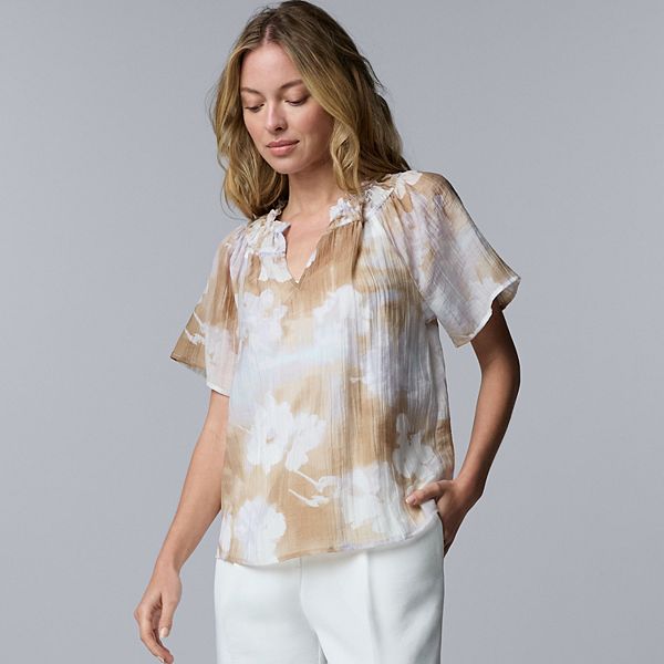 

Блузка с рукавами-фонариками Petite Simply Vera Vera Wang, Tan Multi Floral