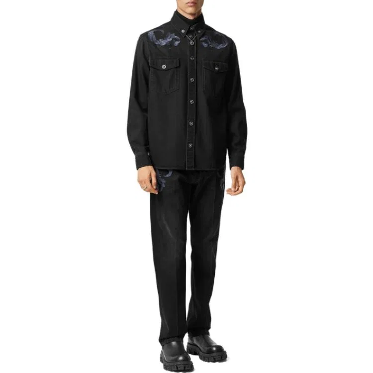 Джинсовая рубашка с вышивкой Barocco VERSACE Black — фото 3