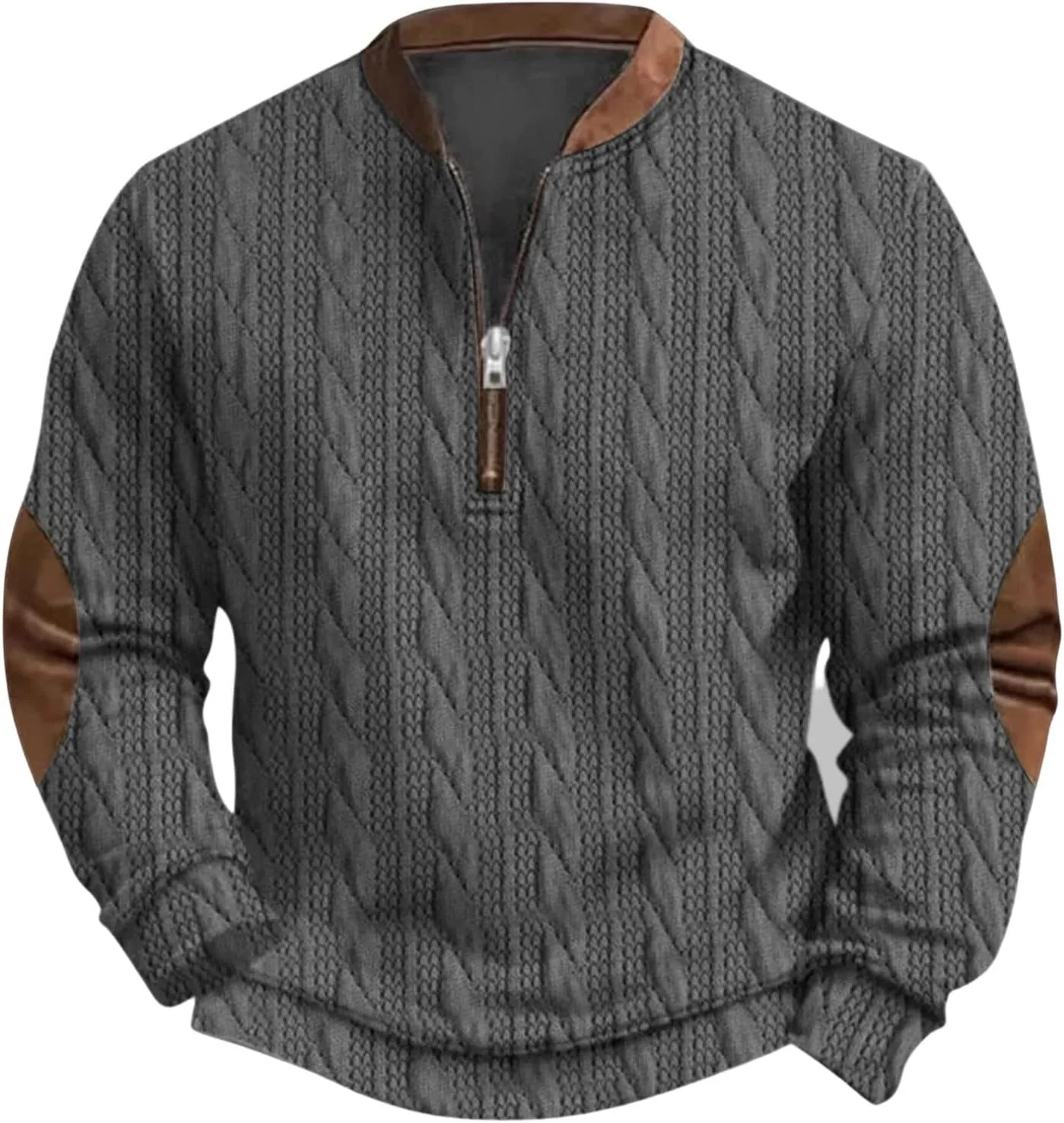 

Мужской свитер с кабельной вязкой и воротником стойкой